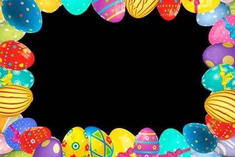 Colorful Easter egg frame edge border against a black background. Space for t Stock Illustration