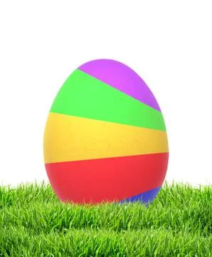 Colorful easter egg in green grass isolated on white Stock Photos
