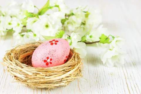 Colorful easter egg in nest Stock Photos