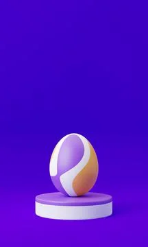 Colorful Easter egg on podium 3d render illustration on violet background. ha 스톡 일러스트