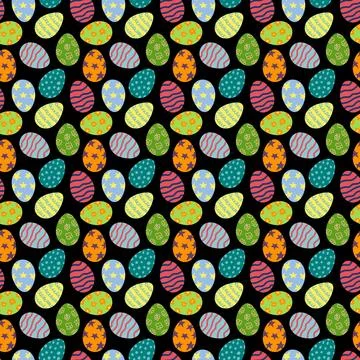 Colorful Easter Egg Seamless Pattern on Black Background Stock Illustration
