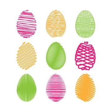 Colorful Easter egg set. White scribble effect. Vector illustration Illustrazione stock