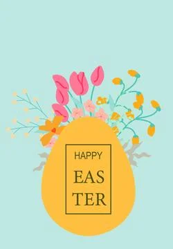 Colorful easter egg with spring flowers on light blue background イラスト素材