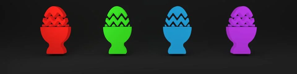 Colorful Easter egg on a stand icon isolated on black background. Happy Eas.. Stock Illustration