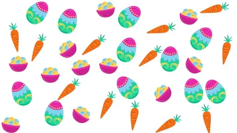 Colorful Easter eggs and carrots seamless pattern illustration on white Stock Footage 345539327