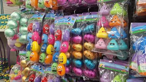 Colorful Easter Eggs and Decorations for Sale Stock Photos