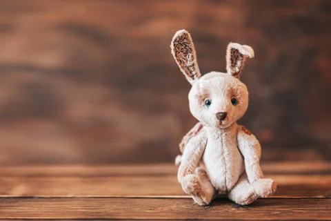 Colorful easter eggs and easter hand made rabbit. Stock Photos