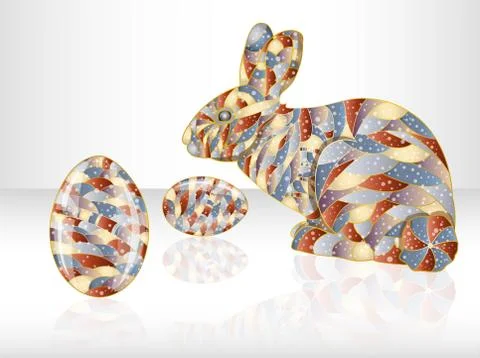 Colorful easter eggs and rabbit. Illustrazione stock