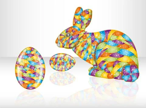 Colorful easter eggs and rabbit. Illustrazione stock