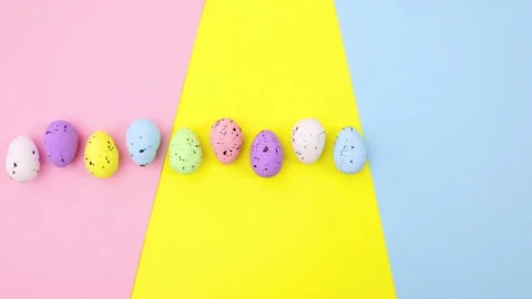 Colorful Easter eggs appear on colorful theme. Stop motion Видео 149279335