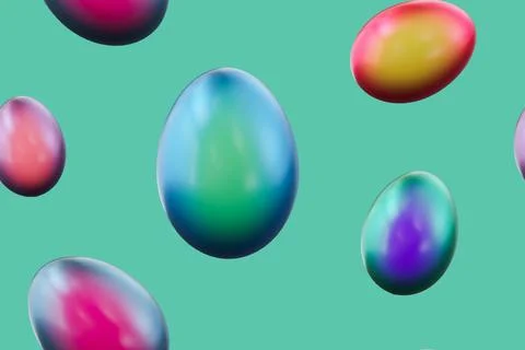 Colorful Easter eggs appear in a seamless pattern on a light green backgrou.. Stock Photos