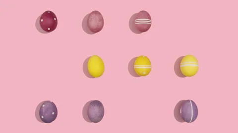 Colorful Easter Eggs Appearing in Grid Stop Motion Pink 4K Video stock 330549641