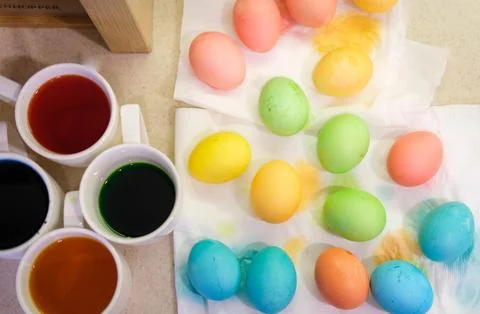 Colorful easter eggs background. Alot of painted Easter eggs as background, t Stock Photos