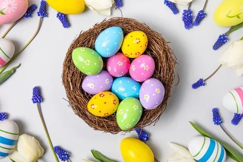 Colorful Easter eggs background Stock Photos