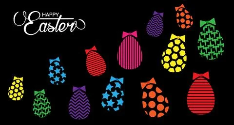 Colorful Easter eggs banner set icons. Egg collection isolated black background Stock Illustration