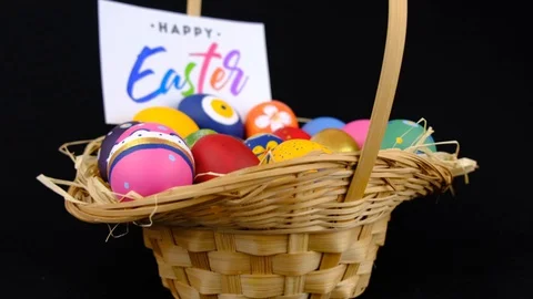 Colorful Easter Eggs in Basket Stock Footage 128311518