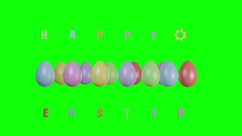Colorful easter eggs bounce as the words Happy Easter appear Stock Footage 74078245