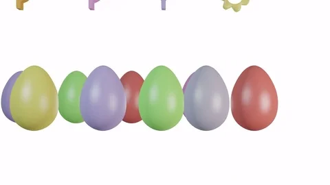 Colorful easter eggs bounce as the words Happy Easter appear Stock Footage 74078441