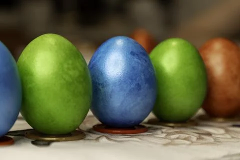 Colorful Easter eggs close-up. Preparation for Easter. Painted Easter eggs. Stock Photos