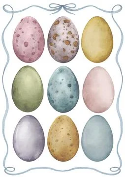 Colorful Easter eggs collection in a frame isolated illustration watercolor Illustrazione stock