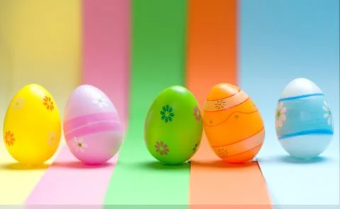 Colorful Easter eggs on colorful background Stock Photos