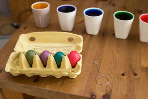 Colorful easter eggs. Coloring. Preparation of the Easter, painting eggs Stock Photos