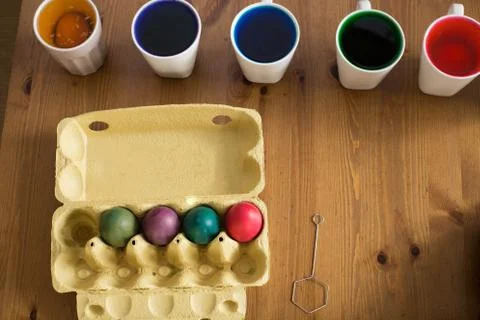 Colorful easter eggs. Coloring. Preparation of the Easter, painting eggs Stock Photos
