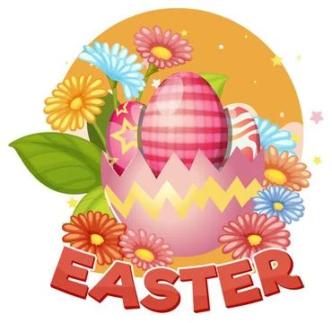 Colorful Easter Eggs in Cracked Shell with Spring Flowers Vector Illustration Stock Illustration
