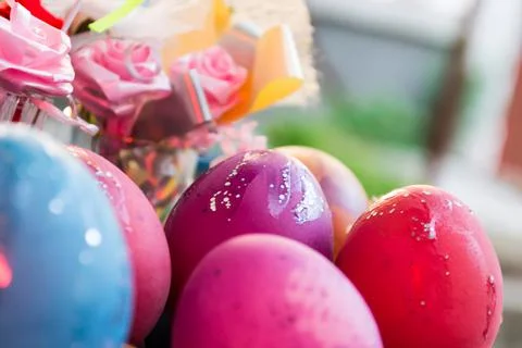 Colorful easter eggs with decoration Stock Photos