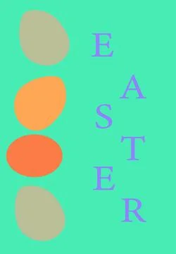 Colorful easter eggs design with vertical lettering on green background Stock Illustration