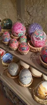 Colorful Easter Eggs On Display Stock Photos