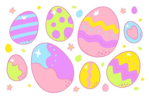Colorful Easter eggs in dopamine style set Stockillustratie