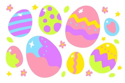 Colorful Easter eggs in dopamine style set 스톡 일러스트