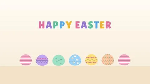 Colorful Easter eggs dropping and bouncing into a row under bold Happy East.. Stock Illustration