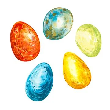 Colorful easter eggs. Easter set. Watercolor illustration on white background. Stock Illustration