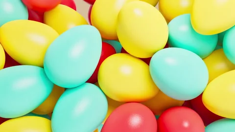Colorful Easter Eggs fall down and fill up the screen. 3d render animation Stock Footage 234444658