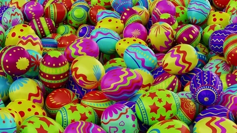 Colorful Easter eggs, fall into the frame and fill it completely. White backgrou Stock Footage 84664158