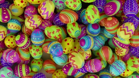 Colorful Easter eggs, fall into the frame and fill it completely. White backgrou Stock Footage 84694880