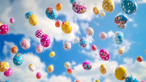 Colorful Easter Eggs Falling From a Sunny Sky Stock Footage 300281758