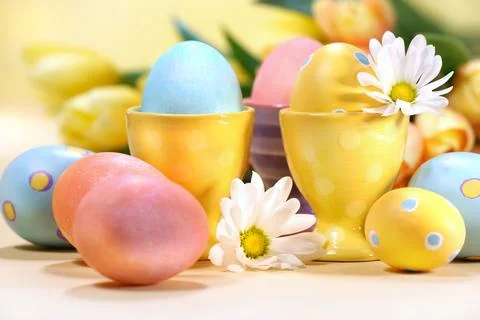 Colorful Easter eggs with flowers Stock Photos
