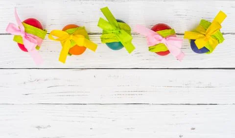Colorful easter eggs frame on white background Stock Photos