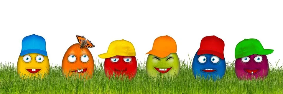 Colorful easter eggs with funny faces Stock Photos