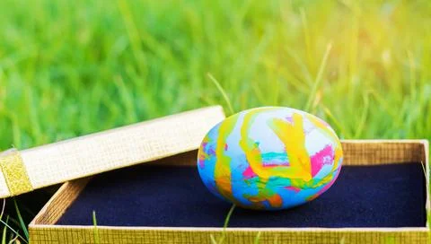 Colorful easter eggs..On the gift box for easter Stock Photos