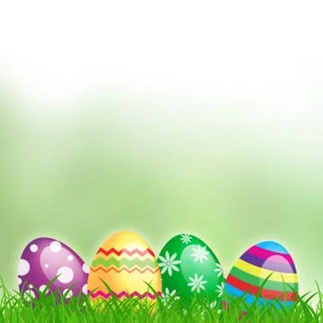 Colorful Easter eggs on grass, festive and holiday Stock Illustration