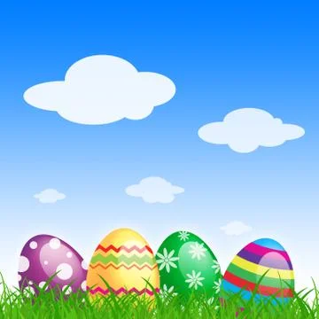 Colorful Easter eggs on grass, festive and holiday Stock Illustration