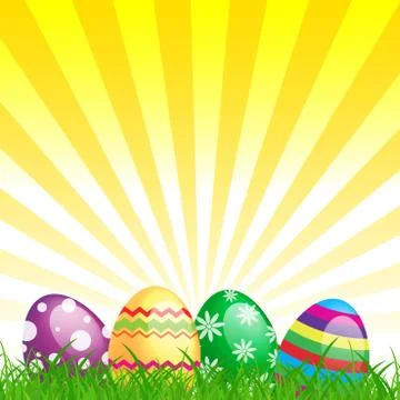 Colorful Easter eggs on grass, festive and holiday Stock Illustration