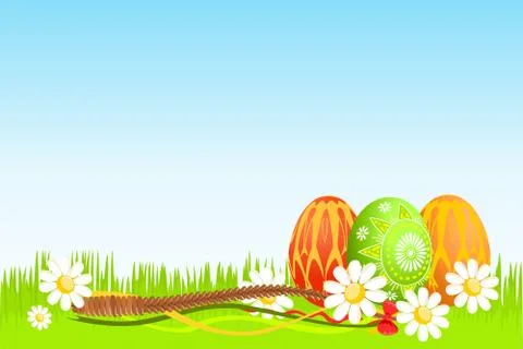 Colorful easter eggs on grass Illustrazione stock