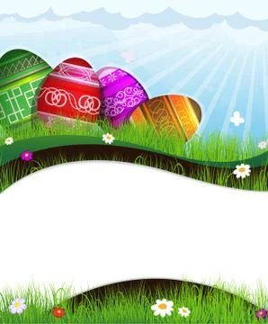 Colorful Easter eggs in grass Stock Illustration