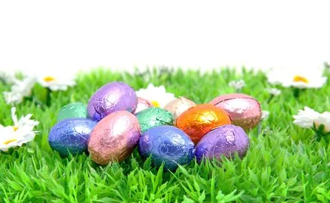 Colorful easter eggs in grass Stock Photos