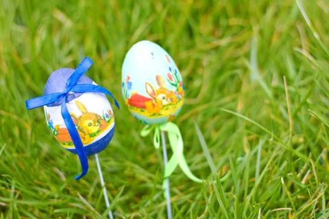 Colorful Easter eggs in the grass, Stock Photos